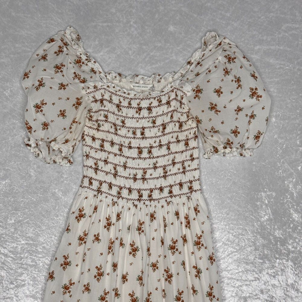 Cotton Altar'd State Flowy Whimsical Cottagecore Smocked Maxi Dress - Size Small - Picture 2 of 6